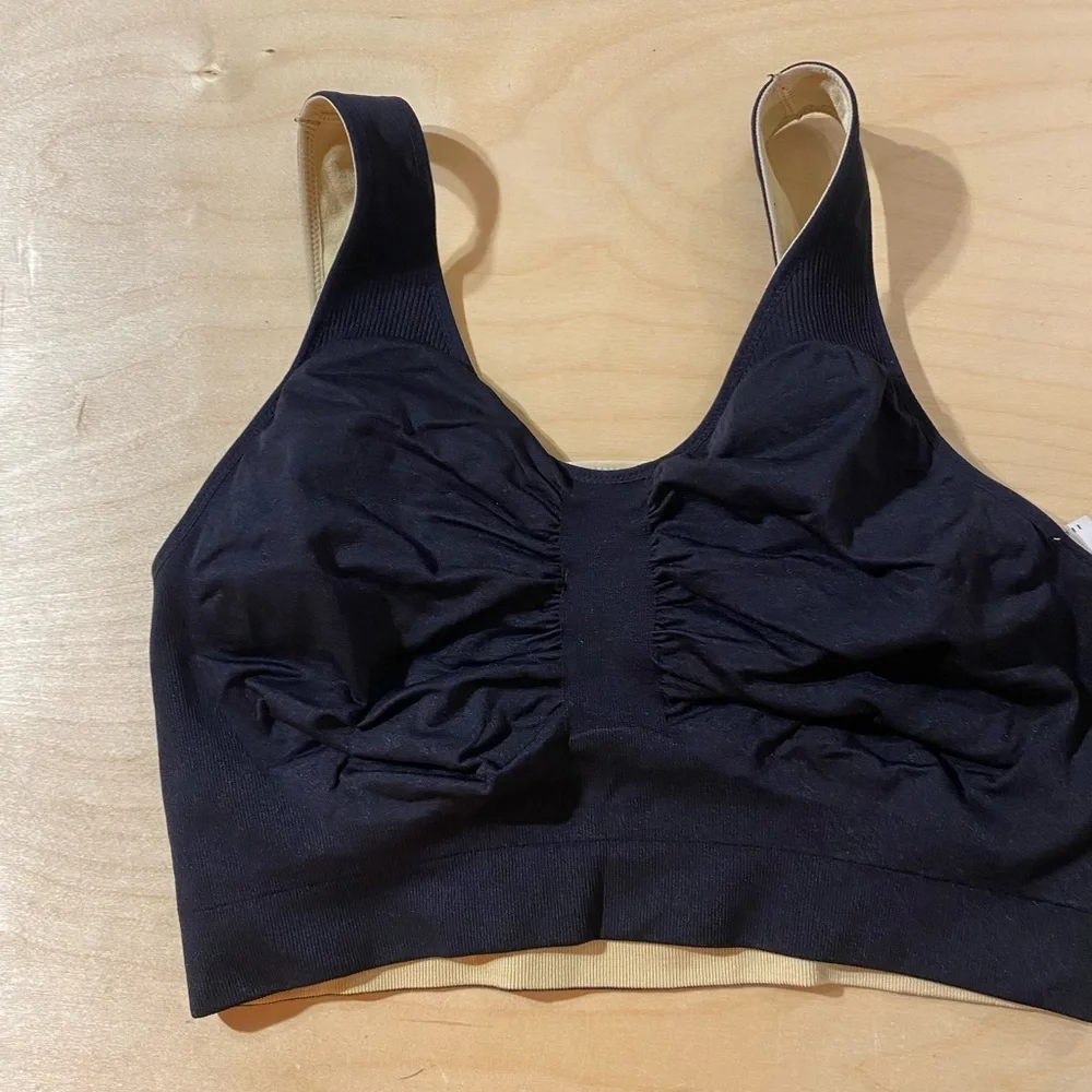 Under Outfit Black and Beige Ribbed Reversible Sports Bra 3XL (OO)